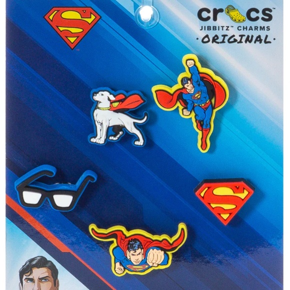 Crocs Jibbitz Superman 5-Pack Shoe Charms + Krypto the Superdog Pin (Bundle) - Picture 2 of 3